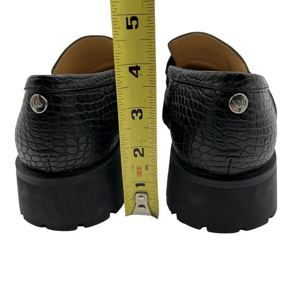Nine West New Women 8.5 Black Croc-Embossed Chunky Lug Sole Slip On Loafers Y2K